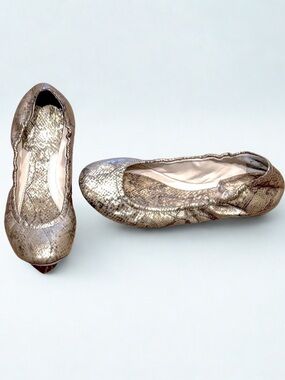 Boutique 9 Metallic Gold and Black Snakeskin Print Flats, Size 8
